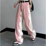 Weite Hose im Soft-Girl-Stil in rosa und weiß