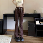 Ausgestellte braune Hose im e-girl-Stil für Frauen