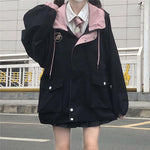 Japanische E-Girl Streetwear Kapuzenjacke in schwarz und pink mit Reißverschluss