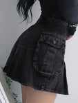 Gothic Jeansrock Damen Hohe Taille Plisseetasche