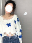 koreanischer Stil mit blauem Schmetterling und Spitzenabschluss