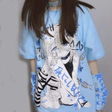 T-Shirt e-girl blau im Stil einer japanischen Zeichnung