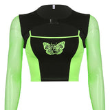 Crop Top Techwear Cyber Gothic Ästhetischer Schmetterling