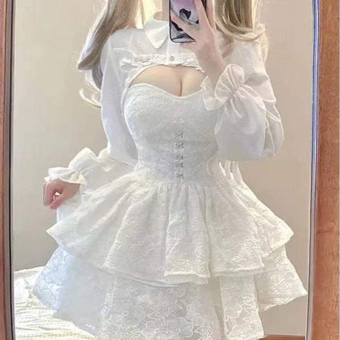 Weißes Gothic-Lolita-Kleid + Bolero